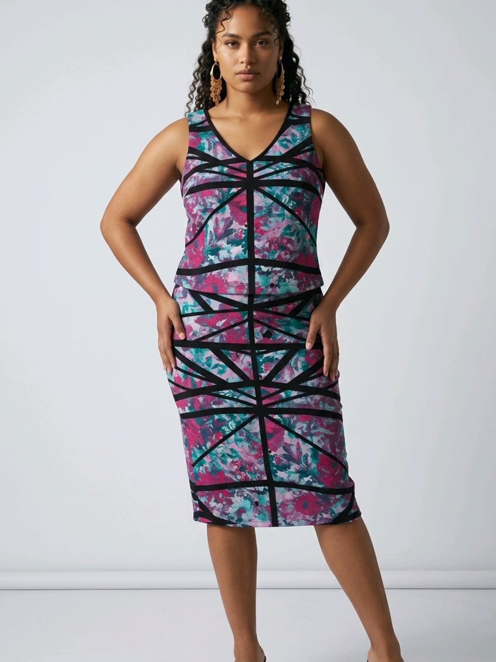 Bisou Bisou by Michelle Bohbot Floral Geometric Sheath Dress | Women's Large